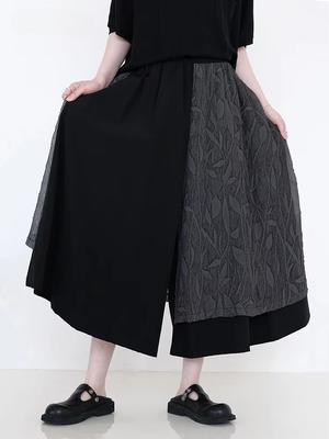 Patchwork Jacquard Mesh Wide Leg Pant GMM1212