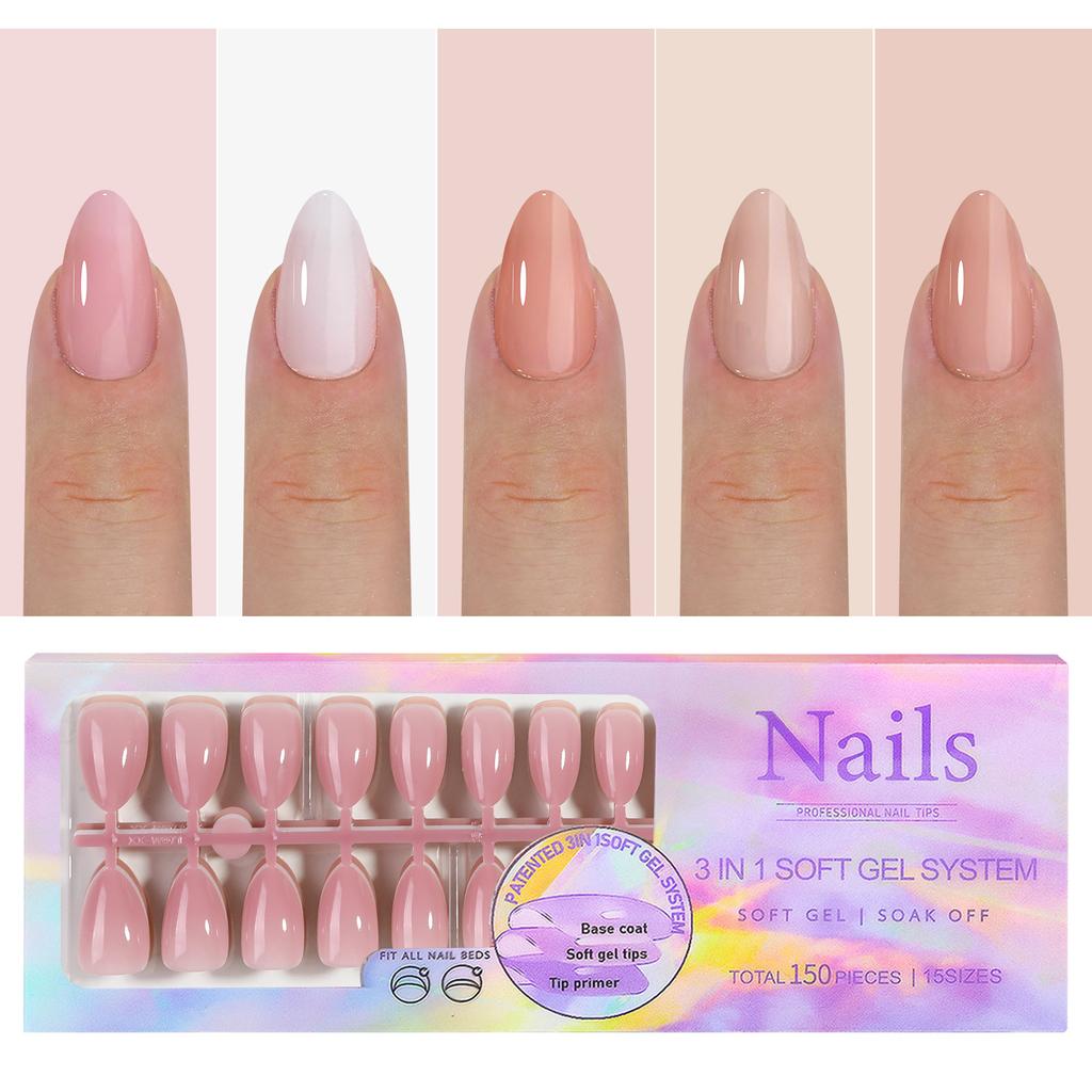 150 Stück Farbverlauf Nude Mandel Tragbare Falsche Nagelspitzen Aufdrücken Acrylnägel Abnehmbar Tragbar Wiederverwendbar Vollständige Abdeckung Nagelspitzen