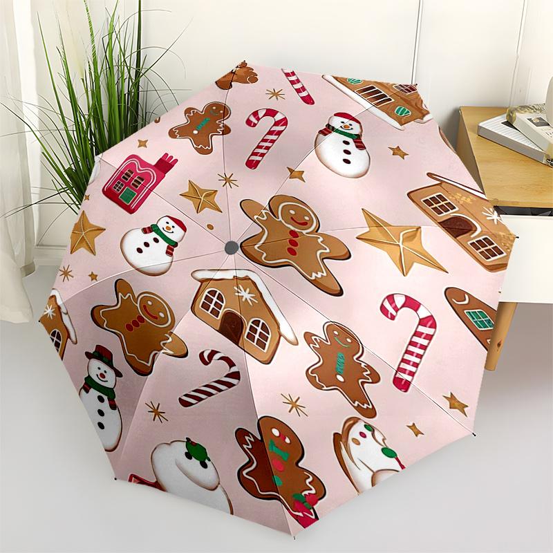 Gingerbread Man Themed Travel Umbrella-8 Ribs Automatic Opening and Closing, Portable Folding Design, Compact and Stylish Umbrella Suitable