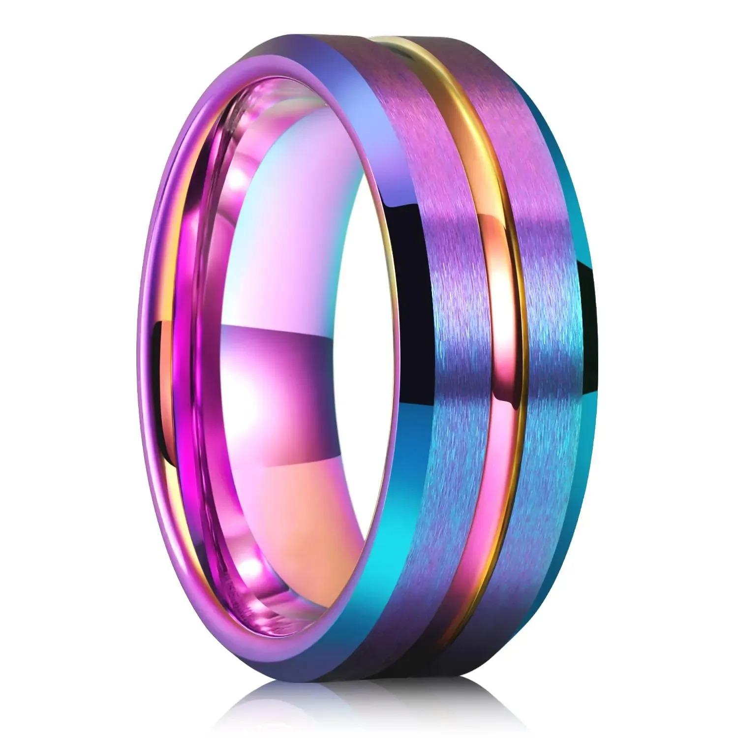 Einfache 8mm Schwarze Edelstahlringe Für Männer Frauen Mattes Finish Abgeschrägte Kante Herren Eheringe Party Schmuck Geschenke Drop ship 6 purple