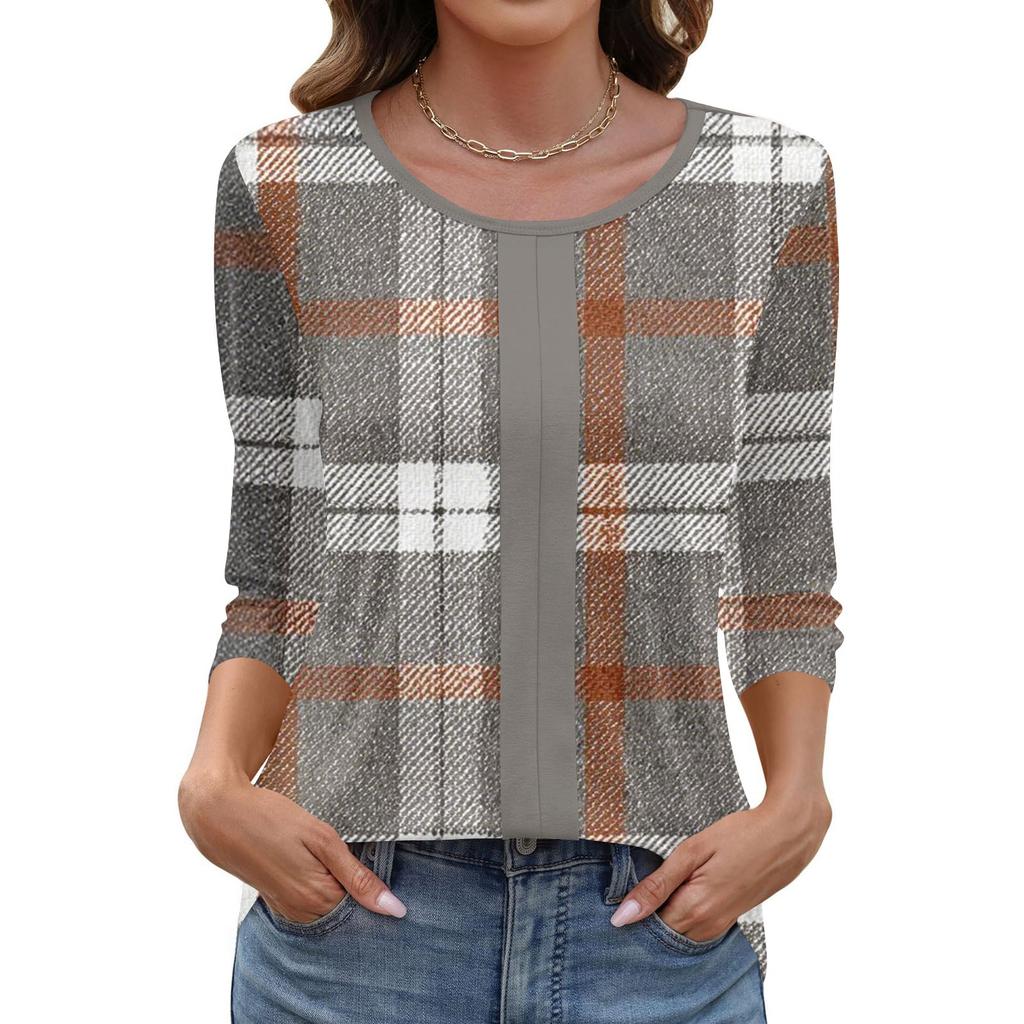 Top elegant pentru femei, casual, cu mânecă trei sferturi, cu guler imprimat, pulover