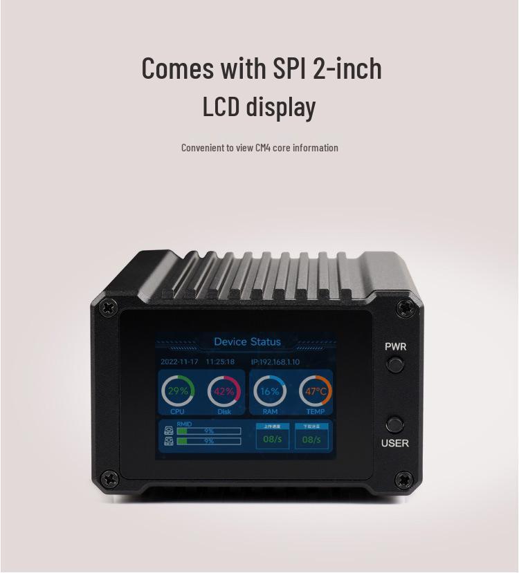 Raspberry Pi CM4 NAS Server with Dual SATA & 2-inch LCD