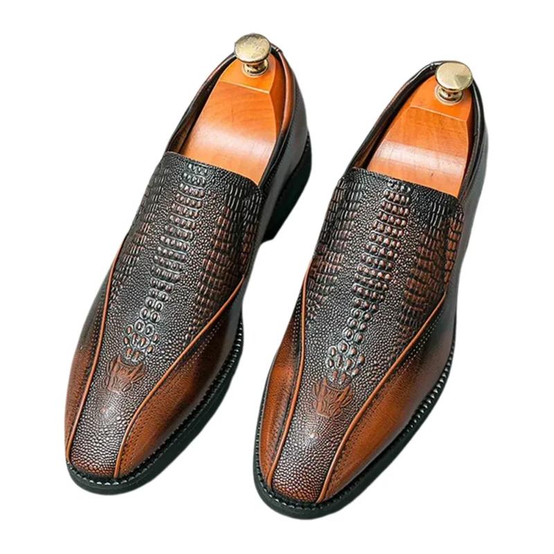 Gentleman Fashion New Alligator Pattern Patchwork Patent Leather Dress Business Shoes For Loafers Wedding Prom Flats Footwear