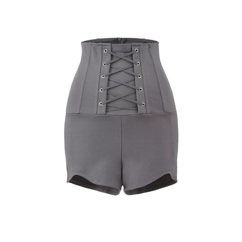 

Women s High-Waisted Fishbone Strappy Shorts - Autumn/Winter Hip-Enhancing Sexy Hot Pants Large серый