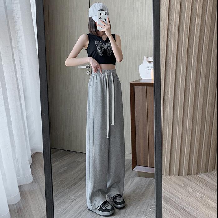 Grey Sweatpants Women Smaller Spring and Autumn High-Waisted Draped Loose Straight Banana Pants Casual Wide-Leg Pants Female