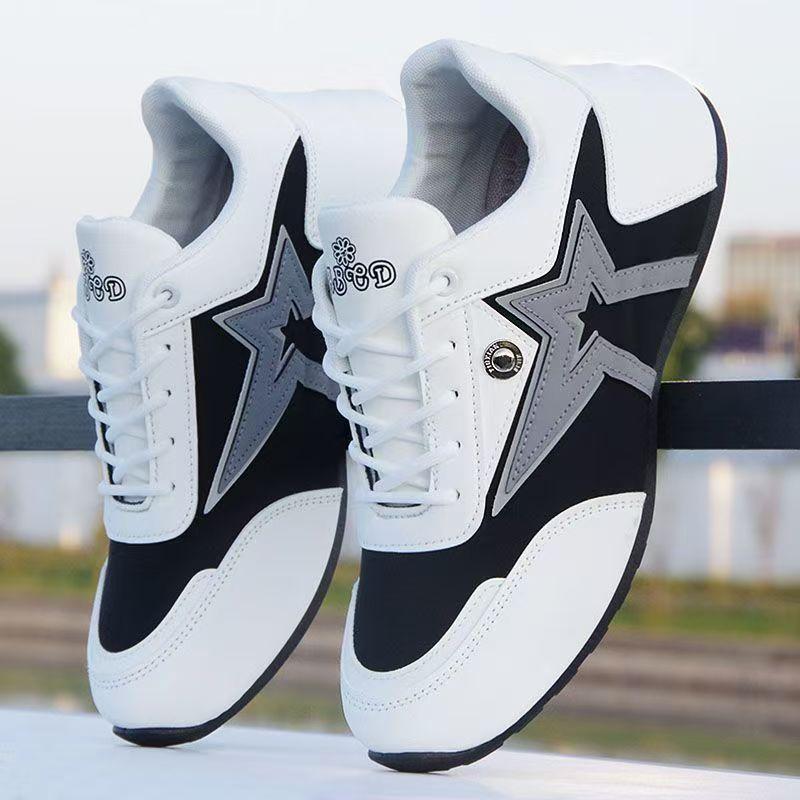 

Men s Casual Waterproof Leather Surface Sports Running Shoes Anti-slip Trendy All-match Board Shoes White Sneakers 39 белый