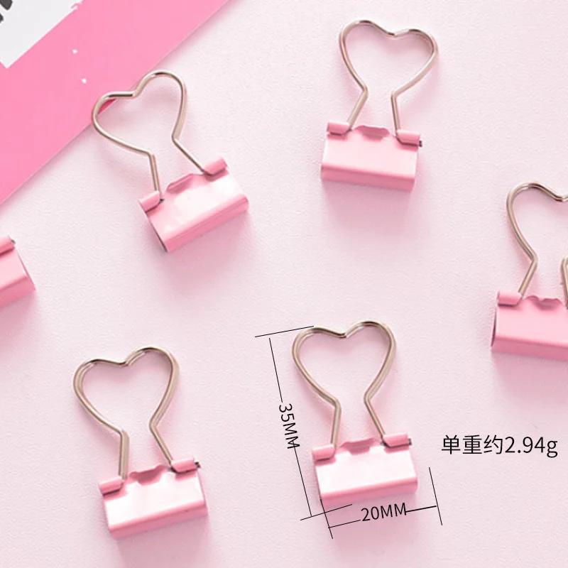Creative Pink Clip Heart Hollow Out Metal Binder Clips Notes Letter Paper Clip Office Supplie
