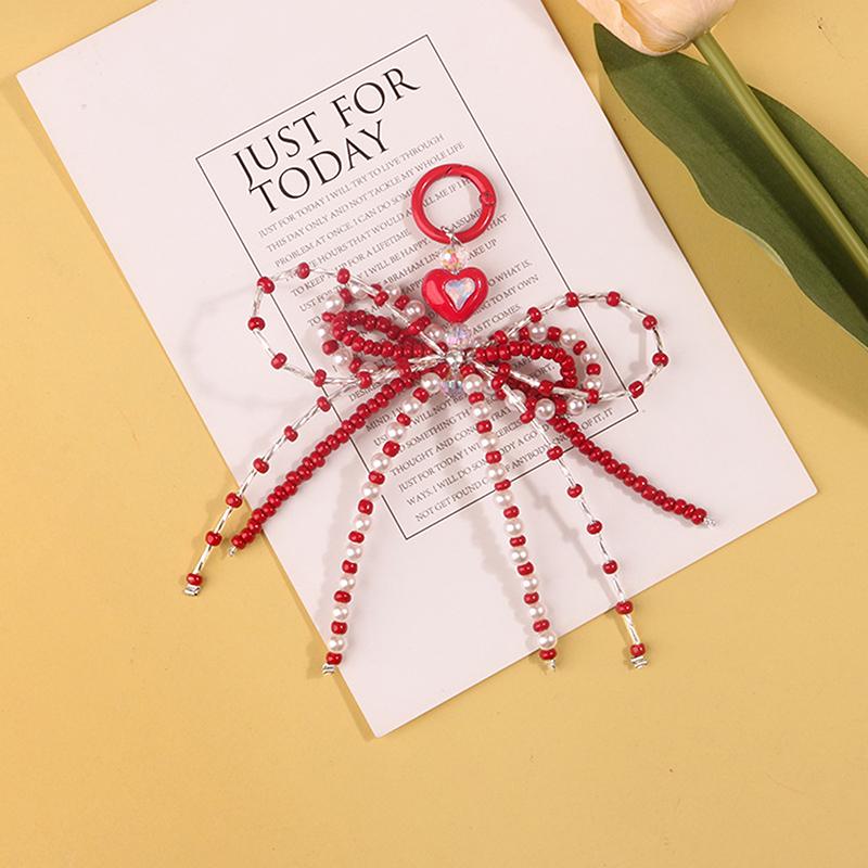 Sweet Bowknot Handmade Beaded Key Ring Pendant Portable Mobile Phone Lanyard Backpack Decoration Accessories Gifts