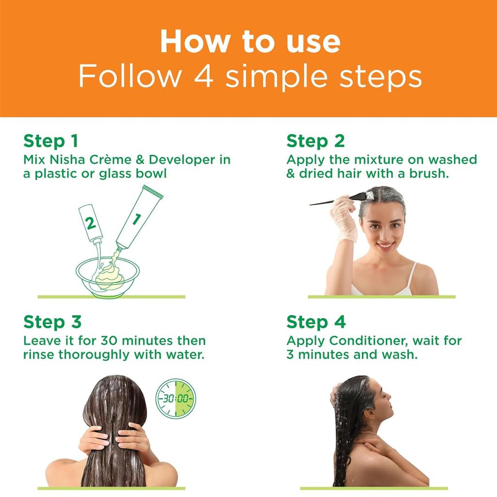 Nisha Creme Hair Color Natural Brown For Women Permanent Grey Coverage Long Lasting Shine Home Use Kit 60g+60ml Pack OF 1