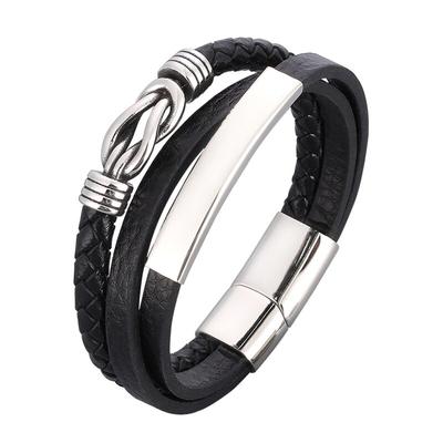 Bracciale da Uomo Charm in Acciaio Inossidabile Moda Chiusura Magnetica Avvolgimento Multistrato in Pelle Punk Rock Bangle Gioiello da Uomo BB1062