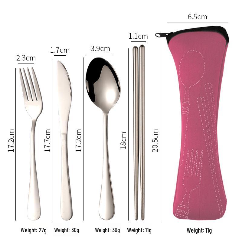 Stainless Steel Cutlery Set: Knife, Fork, Spoon & Chopsticks - Portable 4-Piece Set for Students, Travel, & Gifts