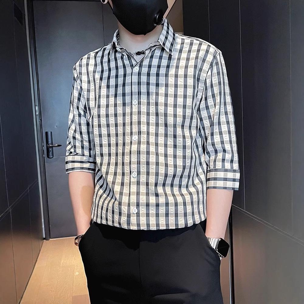 Summer Three Quarter Sleeved Shirt Men's Short Sleeved Checkered Casual Men's Top New Men's Shirt