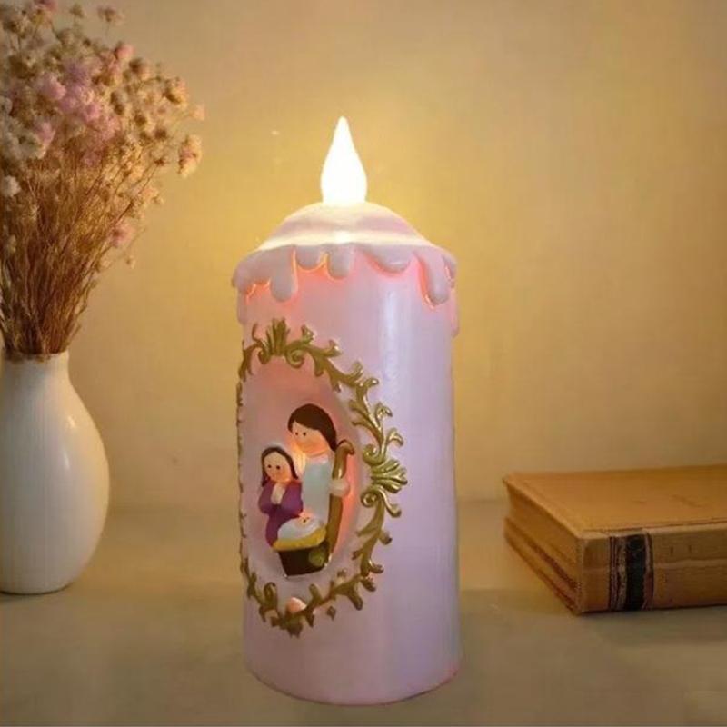 Cartoon Design Christmas Manger Candle Lamp Battery Powered Christmas Decoration With Warm LED Lighting