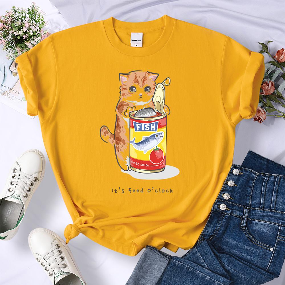 Canned Cat Creative 3D Print Female Tee Shirts Breathable Casual T-Shirt Soft Summer Short Sleeve Loose Streetwear For Women