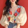 2024 Trendy Floral Puff Sleeve Blouse for Women - Stylish and Unique Summer Top
