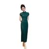 New new Chinese cheongsam dress green girl daily literary waist thin retro Chinese style dress daily