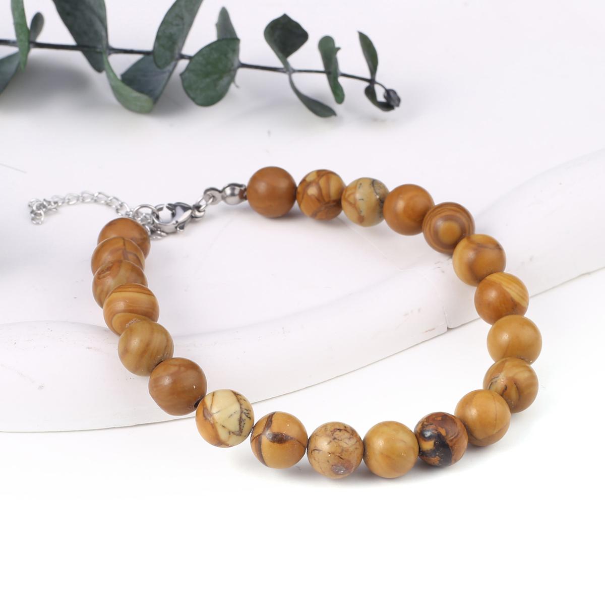 

Новый стильный женский браслет, натуральный камень, флюорит/агат/розовый кварц/унакит, бусины 8X8 мм, подвески для женщин, подарок на день рождения Fossil Wood