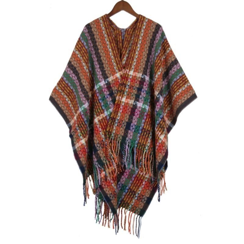 Women'S Bohemian Shawl Travel Ethnic Large Cape Fashion Winter Tassel Warm Scarf