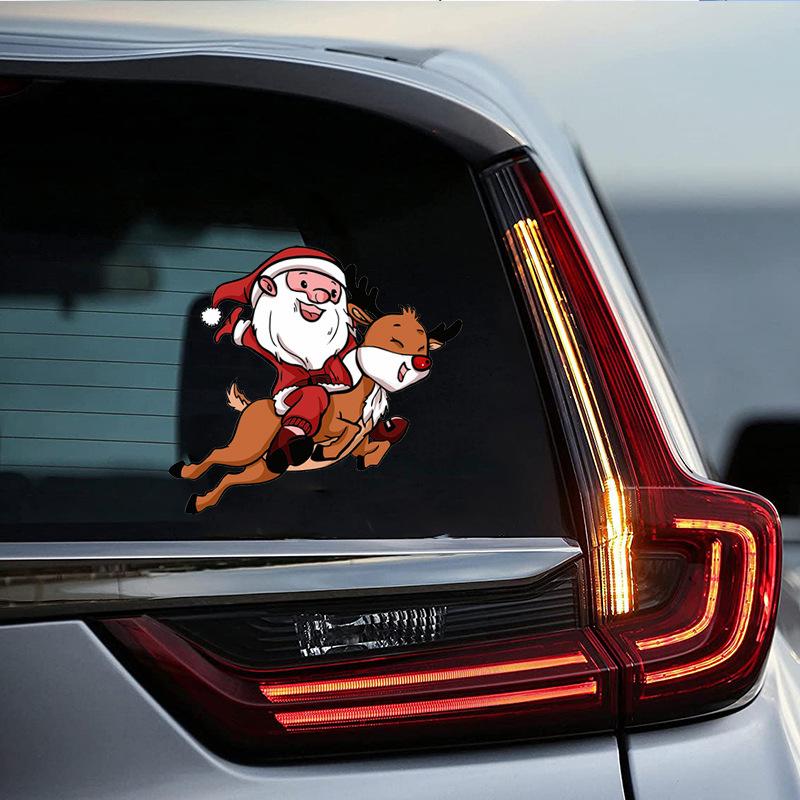 Christmas car stickers waterproof Santa Claus and reindeer window decorations - Christmas decorative decals