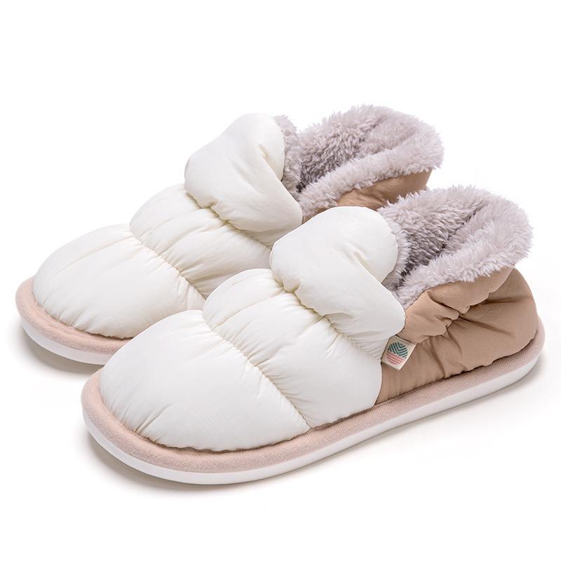 Cotton slippers men's bags follow home women's winter down cloth warm non-slip down cotton shoes women's winter