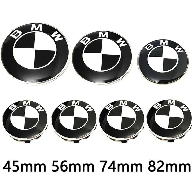 Car Black White BMW Logo Front Hood Emblem 82mm Rear Badge 74mm Wheel Hub Cap 56mm Steering Wheel Sticker 45mm Accessories GM6