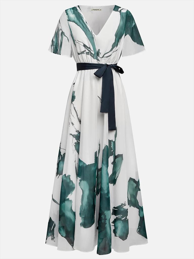 Women's V-Neck Digital Printed Short Sleeve Dress