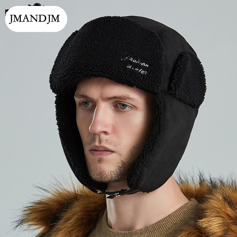 Hat Korean version men's splicing lamb wool thickened Lei Feng hat winter skiing windproof warm hat women