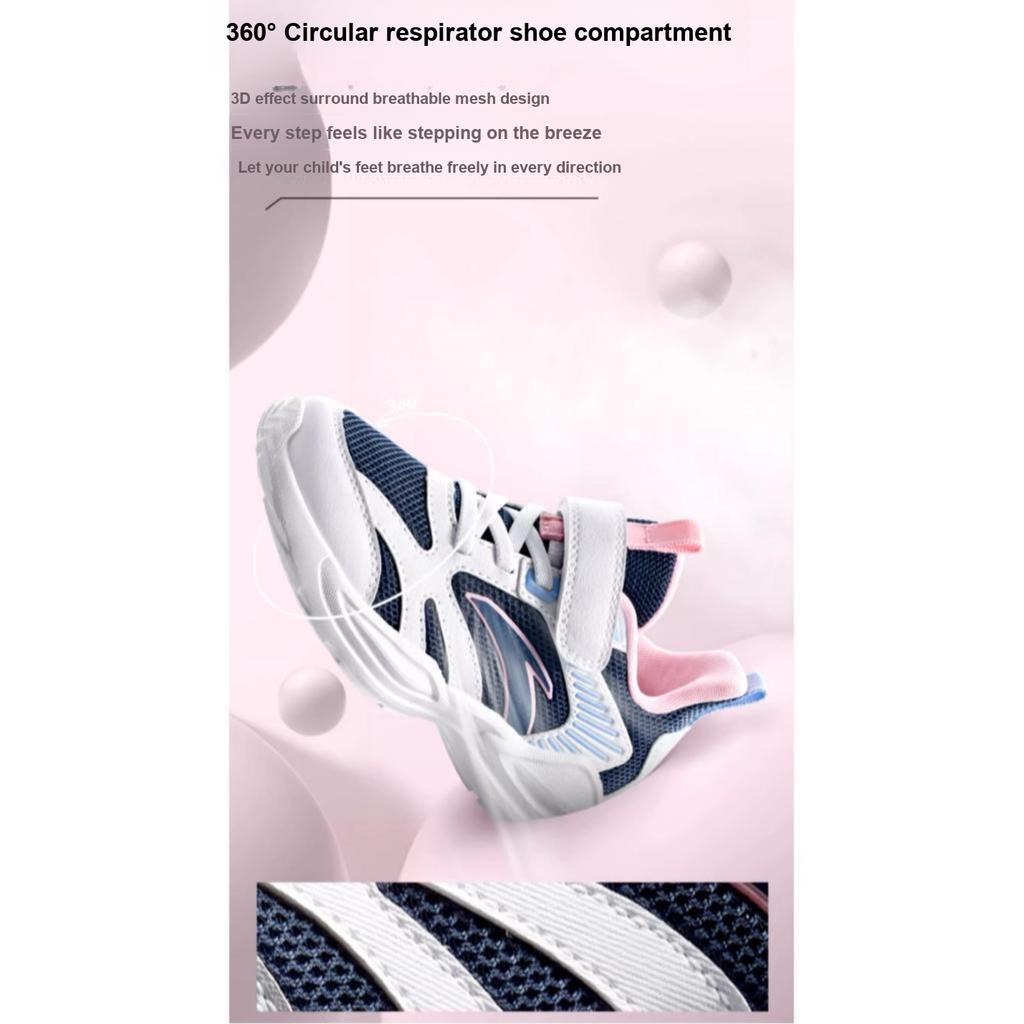Anta Kids Non-Slip Durable Low-Top Running Shoes Kids Sneakers White Blue Pink A22439952-2
