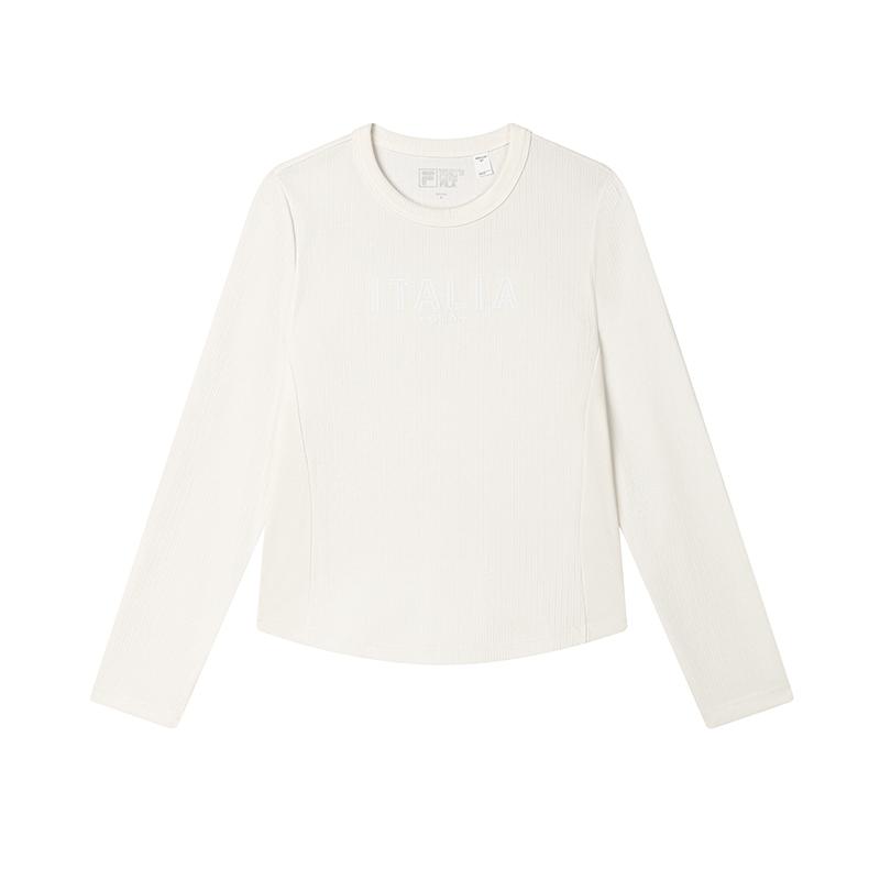 Fila Simple Round Neck Solid Color Pullover Long Sleeve Sun Protection T-Shirt Women Tops Fog-Lotus-White F11W513205F-IV