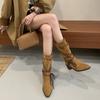 2025 autumn and winter new niche strap mid-tube boots pointed short boots knight boots Maillard western cowboy boots women