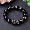Natural Crystal Obsidian Pixiu Bracelet Black Obsidian Buddha Beads Men's and Women's Hand Jewelry Prayer Beads