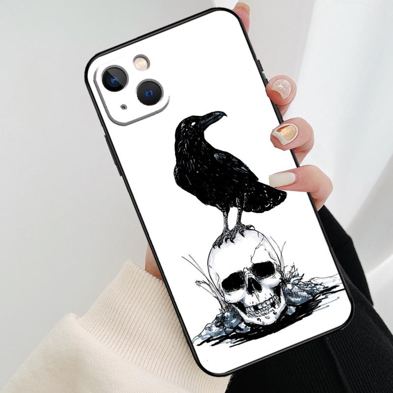 Crow Raven Dark Skull Case For iPhone 12 11 13 14 15 16 Pro Max Mini Cover For iPhone XR X XS Max Plus Phone Case