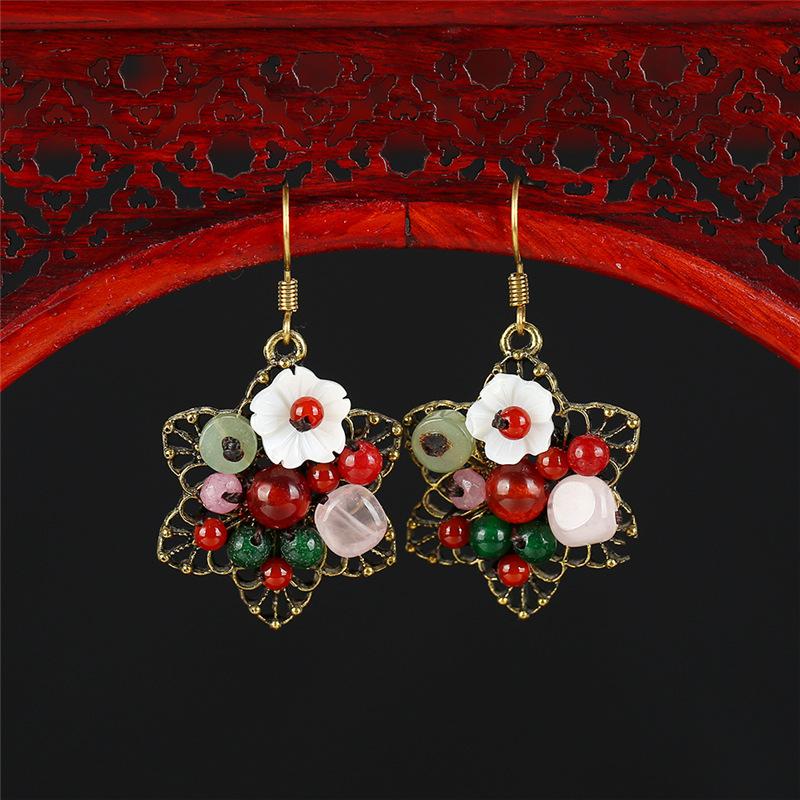 Handmade Classical Jade Fringed Earrings, Retro Female Long Style Temperament Agate Shell Antique Earrings, Earrings.