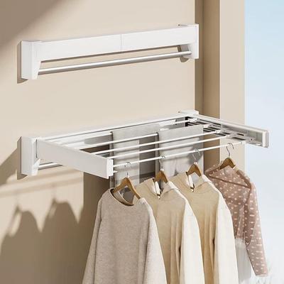 Retractable No-Drill Wall-Mounted Clothes Drying Rack & Towel Holder