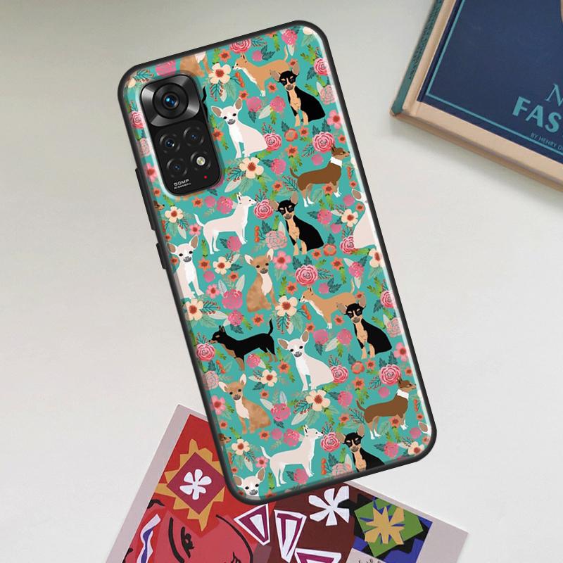 Chihuahua Face Floral Dog Case For Xiaomi Redmi Note 14 13 12 11 9 10 15 Pro Plus Redmi 15 15C 14C 13C 12C 10C Cover