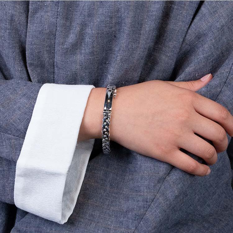Handmade 990 Silver Braid Cuban Chain Link Bracelet for Men Women