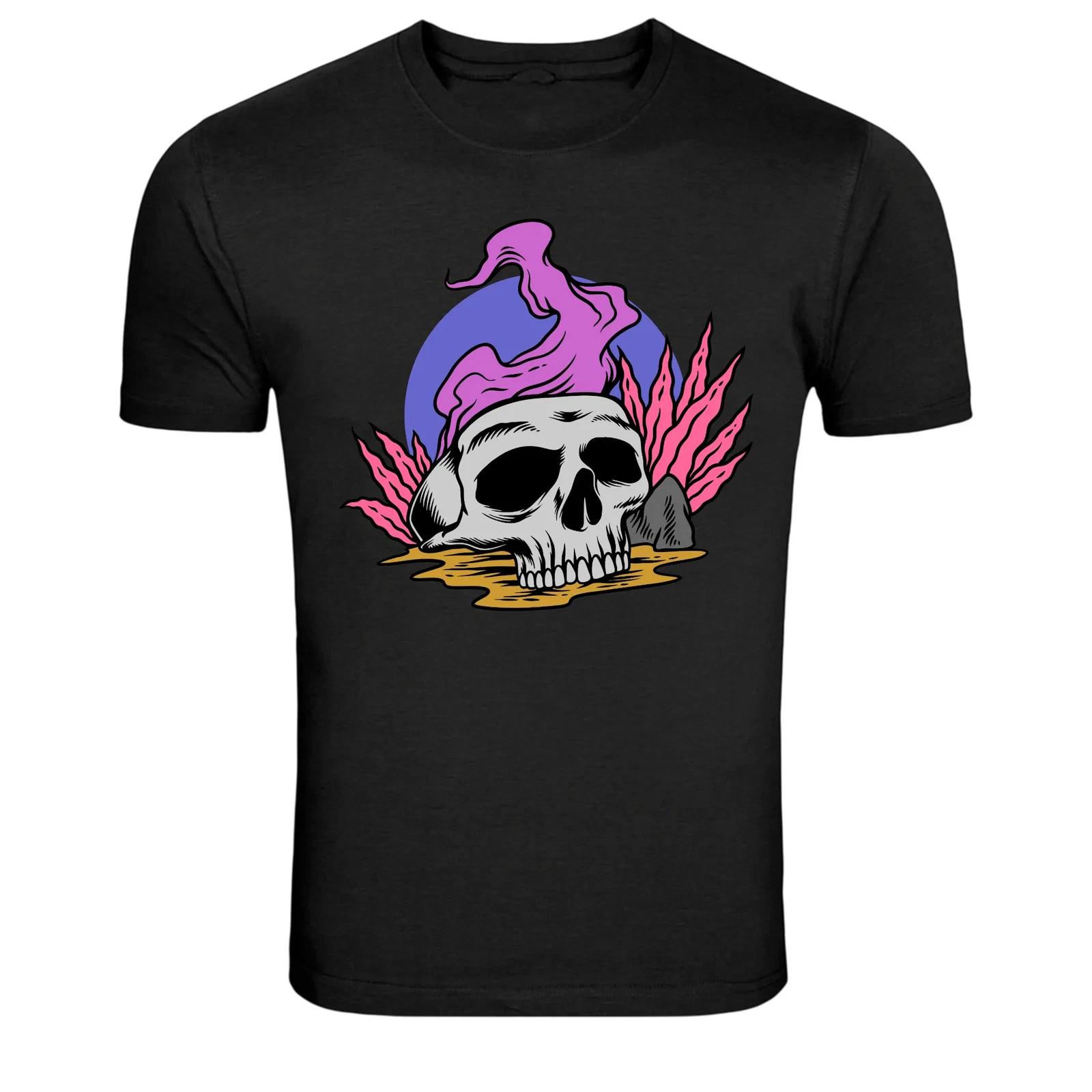 Skull With Purple Flames Dark Fantasy Graphic T-Shirt 2XL