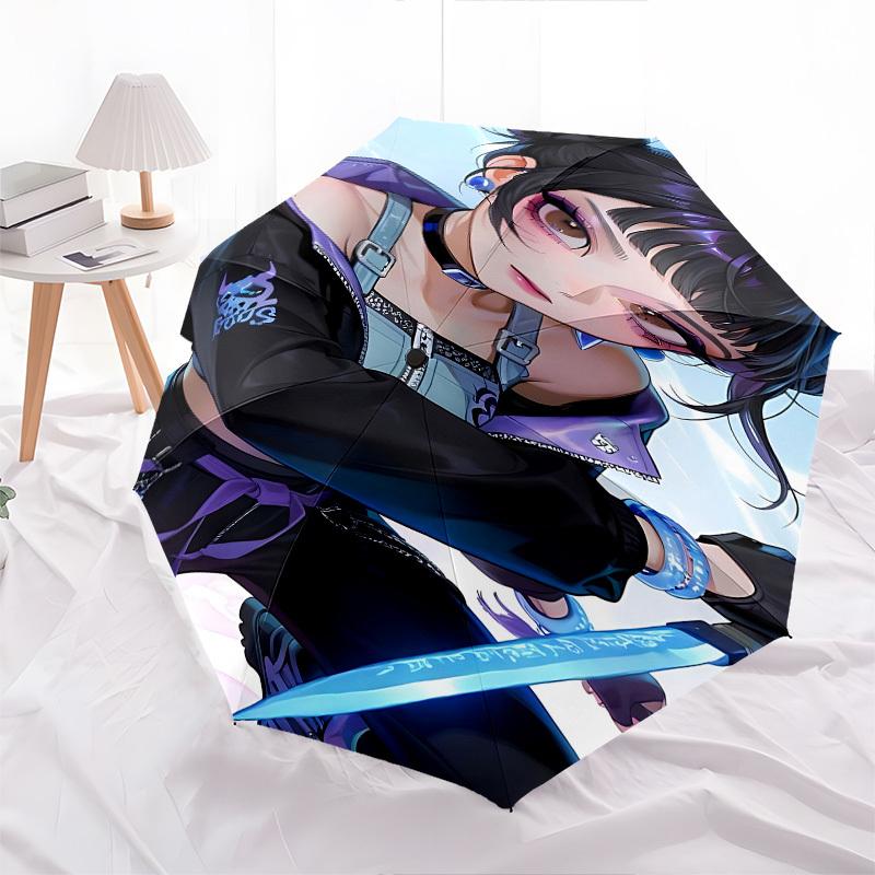 K-POP Anime Girls Group Themen-Regenschirm mit automatischem Öffnen und Schließen - 8 Speichen, Geeignet für Freizeit und Ausgehen, Outdoor-Accessoire, Gothi