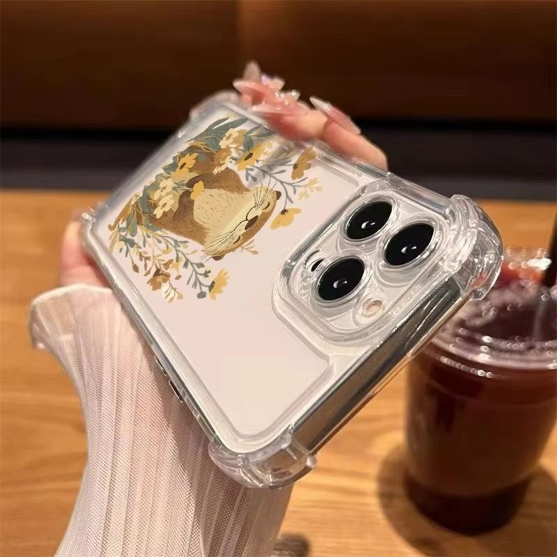 Flowers & Otter Pattern Transparent Phone Case For iPhone 17 11 13 12 14 15 16 Pro Max XS XR 15 16 Plus Shockproof Soft Cover