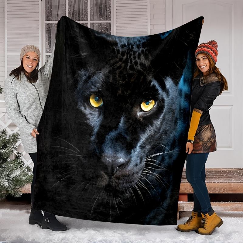 Black panther face and leopard pattern Flannel printed blanket suitable for all seasons for living room office sofa and travel