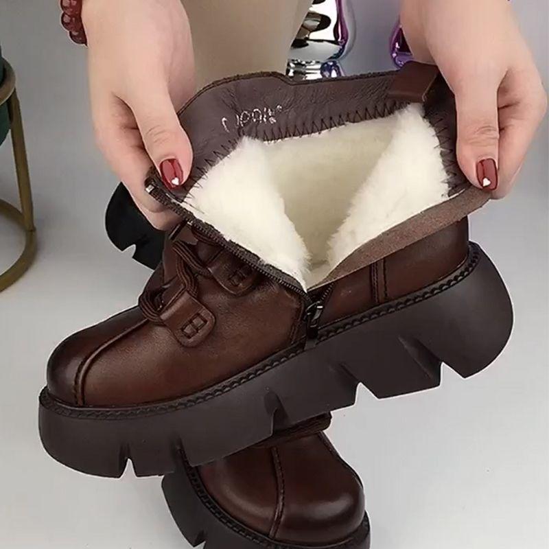 

Женские зимние сапоги из мягкой кожи, утепленные флисом, новые зимние хлопковые сапоги с интегрированным мехом на толстой подошве, теплые ботинки Мартин 40 коричневый