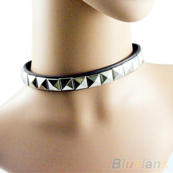 Punk Gothic Black Faux Leather Choker Cross Spike Rivet Buckle Collar Necklace