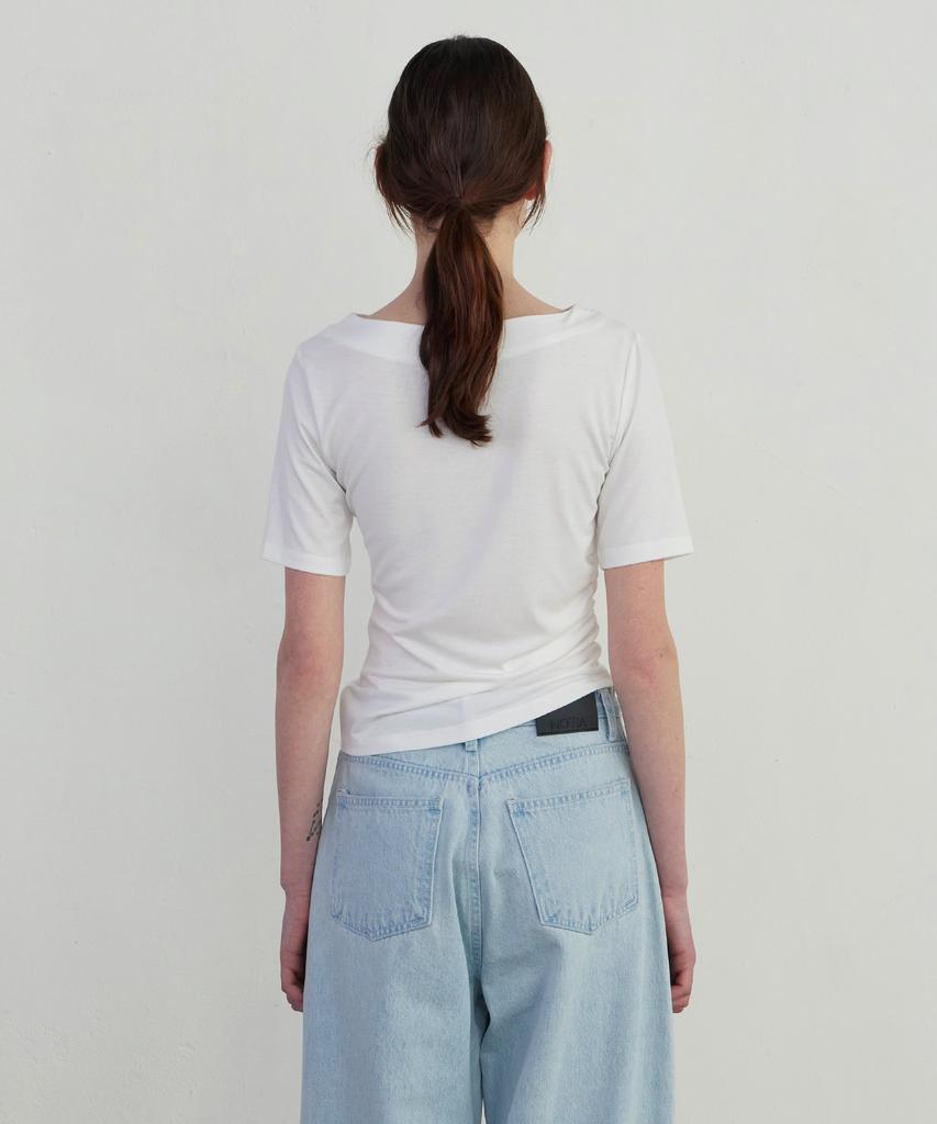 NOTIA Unbalance Drape Half T-Shirt - Ivory
