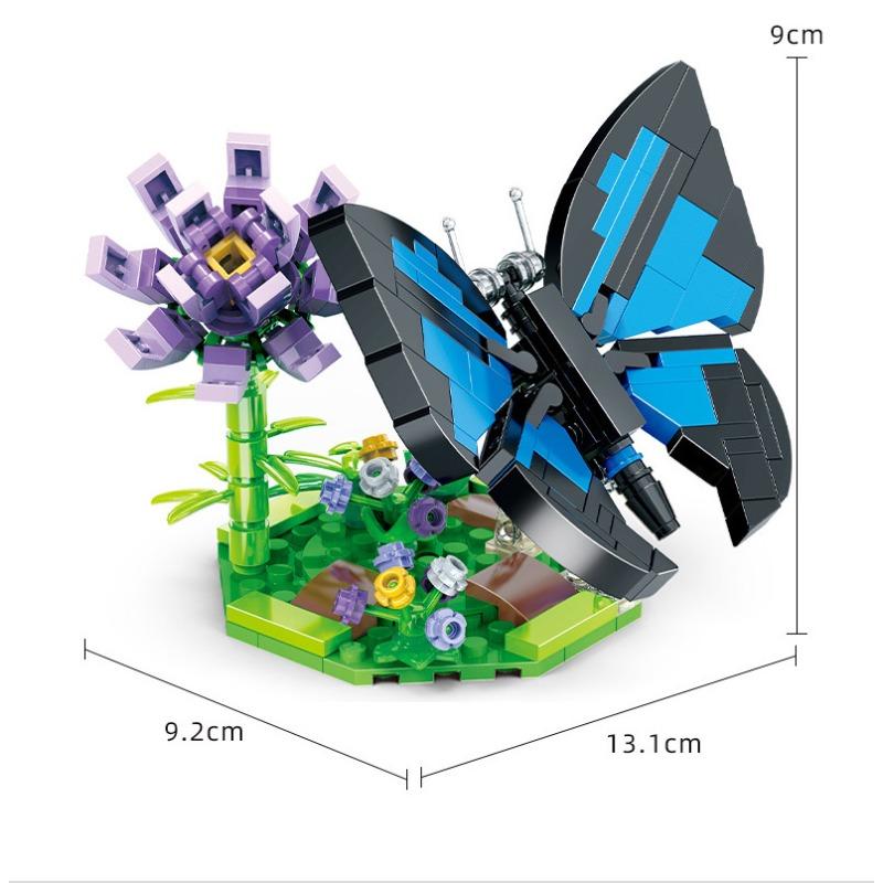 Children's Building Block Toy Simulated Snail Mantis Bee Butterfly Flowers Plants Insects Series Puzzle Set Decoration Gift