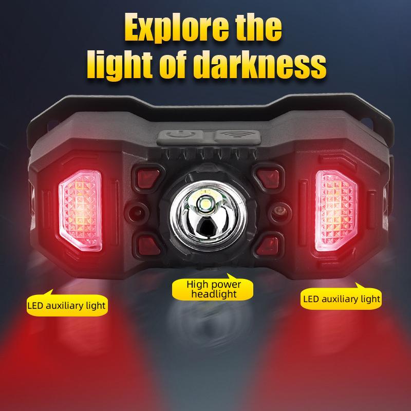 

Led Intelligent Sensing Headlight Cob Red Light Warning Usb Rechargeable Headlamp Outdoor Waterproof Head Lamp 7.4CM чёрный