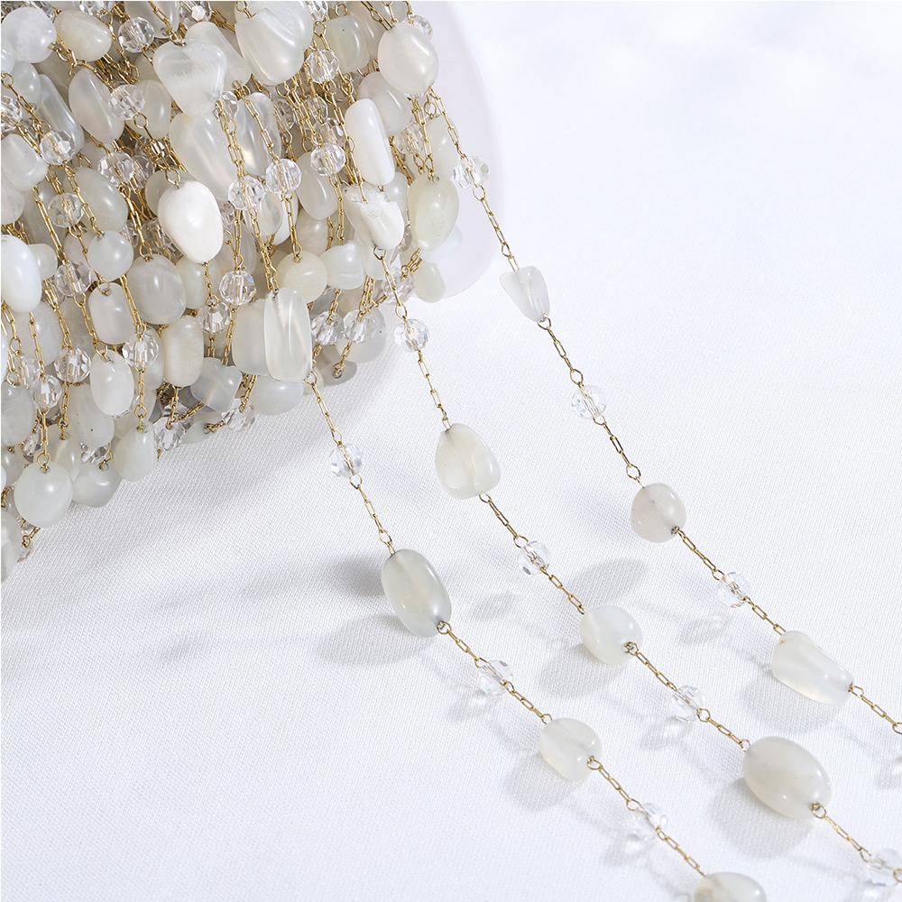 

No Fade 1meter Stainless Steel Natural Stone Beaded Chain for Necklace Bracelet Crystal Chain Jewelry Making DIY Wholesale 1meter