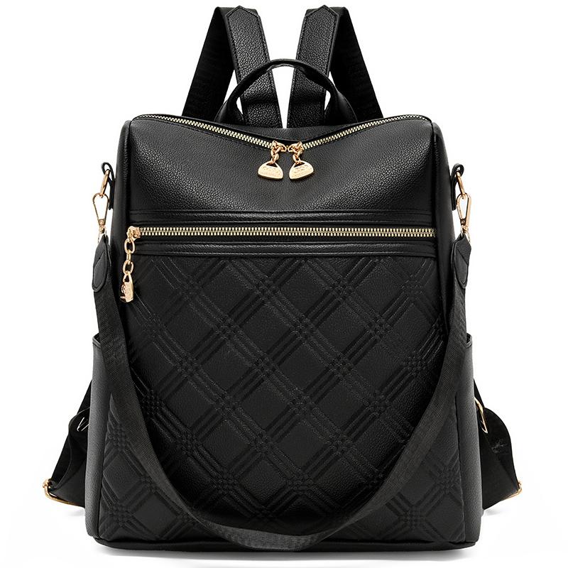 

Винтажный дорожный рюкзак из искусственной кожи для женщин, сумка для покупок, школьные сумки для школьников, большая вместимость, дорожный рюкзак на молнии 2024 чёрный