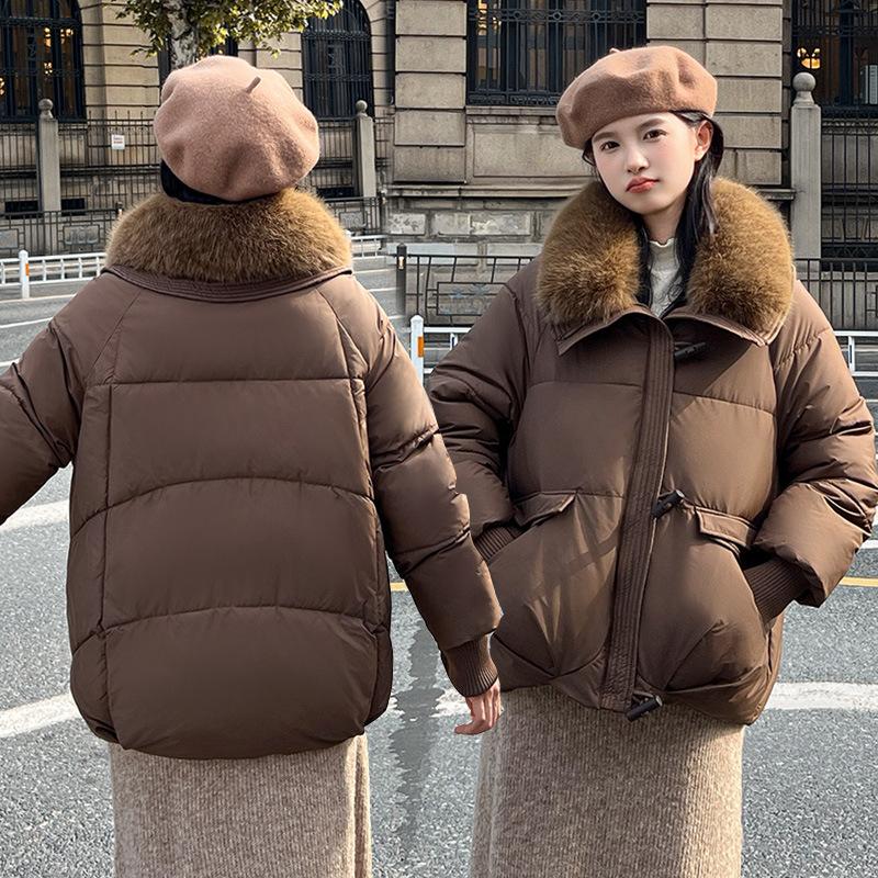 Short Down Cotton Jacket Women's Winter Big Fur Collar Loose Lapel Bread Jacket