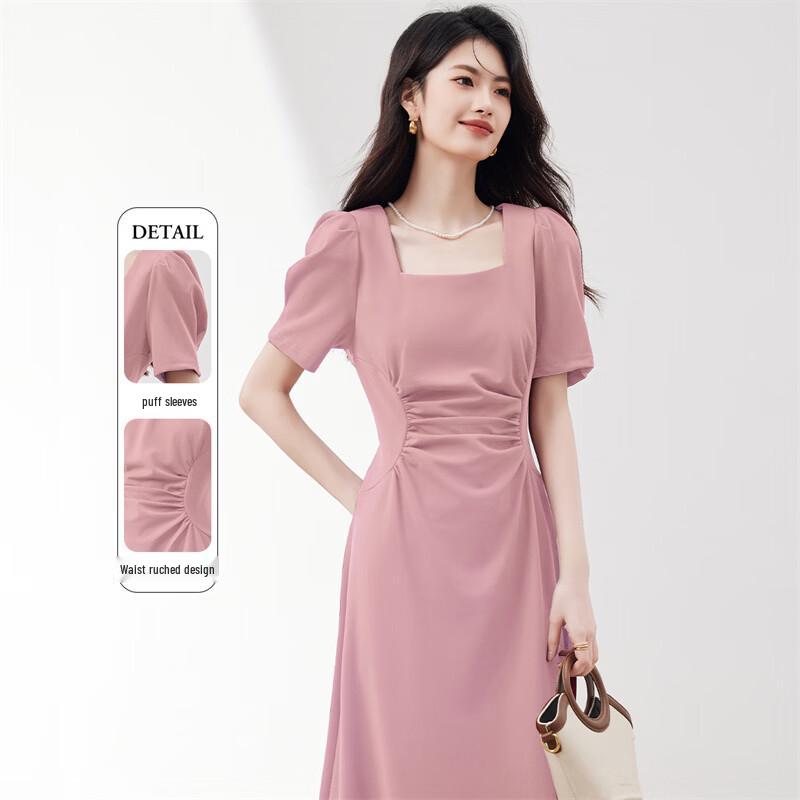 Elegant French Puff Sleeve A-Line Midi Dress XL