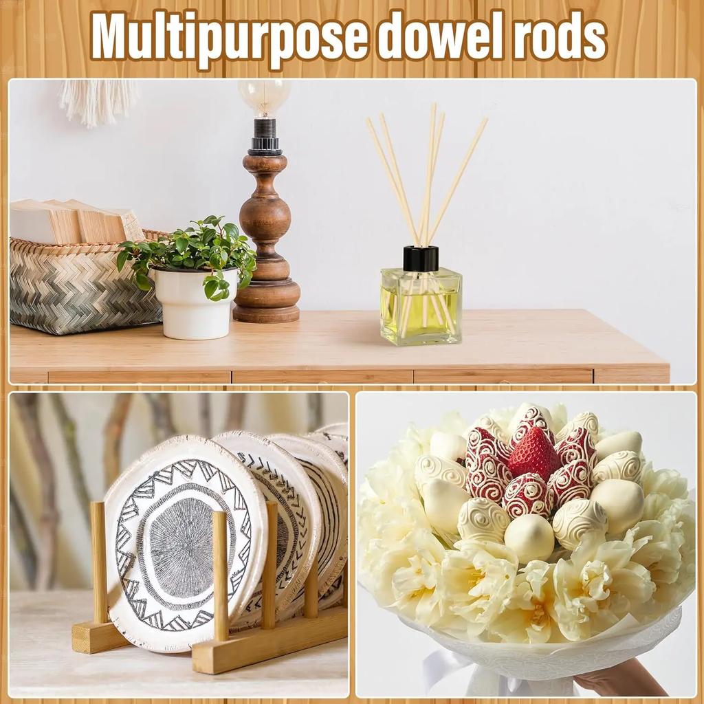 Wooden Dowel Rods Wood Sticks for Crafts, Precut Wooden Rod Sticks Wood Dowels for Craft and DIY Projects, Cake Dowels Hardwood